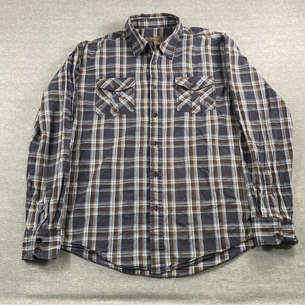 Pronto Uomo Blue Mens Multicolored Madras Plaid Long Sleeve Button Down Shirt XL